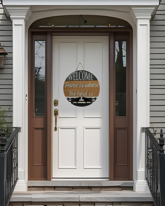 'Home Is Where the Herd Is' farmhouse Door Hanger
